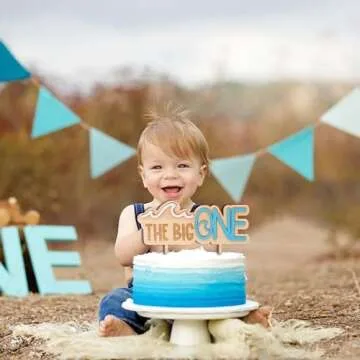 MUWEOL The Big One Wooden Cake Topper - Wave Theme First/1st Birthday Party Decoration,Surf Boy Party Decor，Smash Cake Photo Props (wave topper)