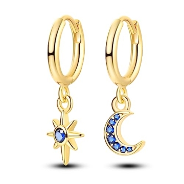 NARMO Dangle Drop Sterling Silver Gold Star Moon Earrings