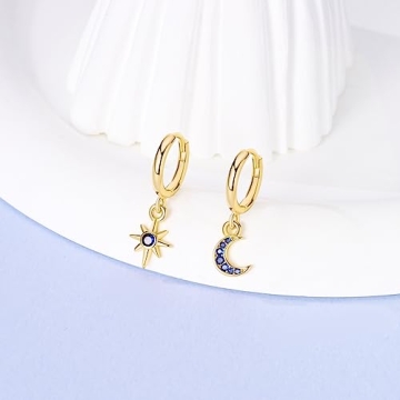 NARMO Dangle Drop Sterling Silver Gold Star Moon Earrings
