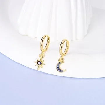 NARMO Dangle Drop Sterling Silver Gold Star Moon Earrings