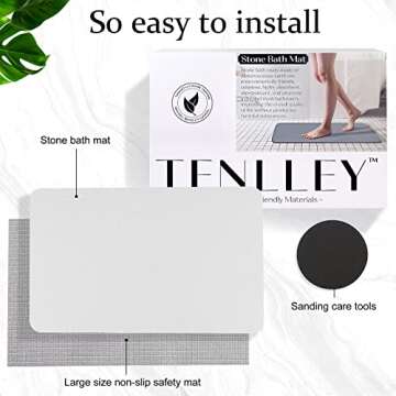TENLLEY Stone Bath Mat, Natural Diatomaceous Earth Shower Mat, Non-Slip Stone Bath Mats for Bathroom, Ultra-Absorbent, Quick-Drying, Easy to Clean（Light Gray-no Pattern）