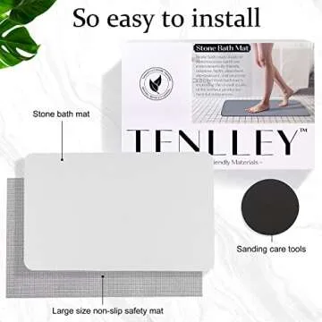 TENLLEY Stone Bath Mat, Natural Diatomaceous Earth Shower Mat, Non-Slip Stone Bath Mats for Bathroom, Ultra-Absorbent, Quick-Drying, Easy to Clean（Light Gray-no Pattern）