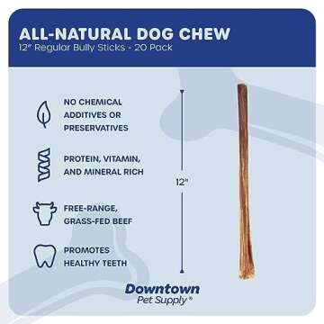 Downtown Pet Supply 12-inch Bully Sticks for Large Dogs, Pack of 20 - Single Ingredient, Rawhide Free Dog Chews for Aggressive Chewers - Nutrient-Rich and Odor Free Bully Sticks for Dogs - Beef