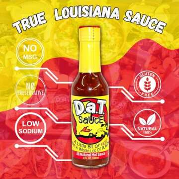 D.a.T. SaUcE, The True Louisiana Original, Gluten Free, No MSG, No Preservatives, All Natural, Modern Mild Cajun Spices & Flavors, 5 oz (1 Pack)