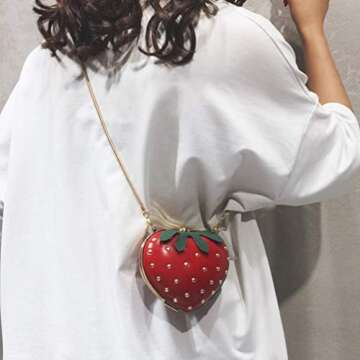 TENDYCOCO Strawberry Purse Strawberry Bag Leather Chain Purse Fruit Shoulder Bag Strawberry Accessories Kawaii Purse for Girls Lady Women