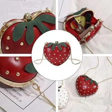 TENDYCOCO Strawberry Purse Strawberry Bag Leather Chain Purse Fruit Shoulder Bag Strawberry Accessories Kawaii Purse for Girls Lady Women