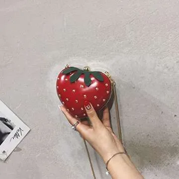 TENDYCOCO Strawberry Purse Strawberry Bag Leather Chain Purse Fruit Shoulder Bag Strawberry Accessories Kawaii Purse for Girls Lady Women