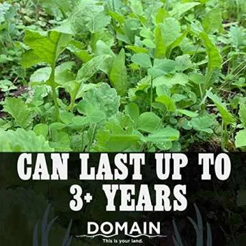 Domain Outdoor Sugar Momma Deer Food Plot Seed, 1/2 Acre, Annual and Perennial Food Sources for Summer, Fall and Winter Attraction, Year Round Food - Turnip, Rape, Kale, Clovers, Chicory
