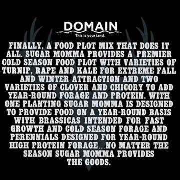 Domain Outdoor Sugar Momma Deer Food Plot Seed, 1/2 Acre, Annual and Perennial Food Sources for Summer, Fall and Winter Attraction, Year Round Food - Turnip, Rape, Kale, Clovers, Chicory