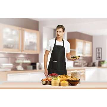 DUSKCOVE 8 Pack Bib Aprons Bulk - Unisex Black Commercial Apron with 2 Pockets for Kitchen Crafting BBQ Drawing Cooking
