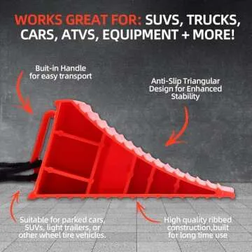 Homeon Wheels RV Camper Large Wheel Chocks with Handle and Rope for Safety-Car Chocks, Tire Chocks, Trailer Solid Heavy Duty Wheel Chocks-2 Packs.(Red)