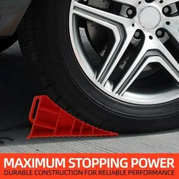 Homeon Wheels RV Camper Large Wheel Chocks with Handle and Rope for Safety-Car Chocks, Tire Chocks, Trailer Solid Heavy Duty Wheel Chocks-2 Packs.(Red)