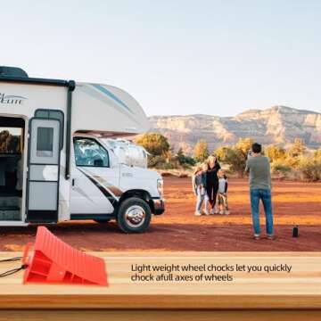 Homeon Wheels RV Camper Large Wheel Chocks with Handle and Rope for Safety-Car Chocks, Tire Chocks, Trailer Solid Heavy Duty Wheel Chocks-2 Packs.(Red)