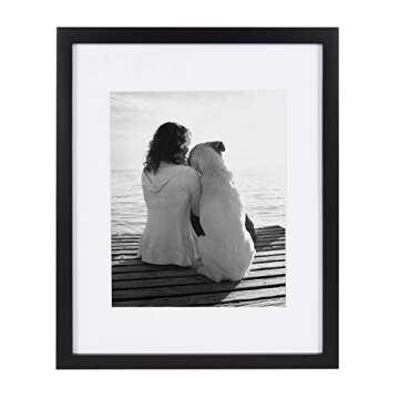 DesignOvation Gallery Wood Photo Frame Set for Customizable Wall Display, Black 11x14 matted to 8x10...