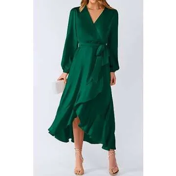 Prettygarden Casual Long Sleeve Wrap Dress for Spring