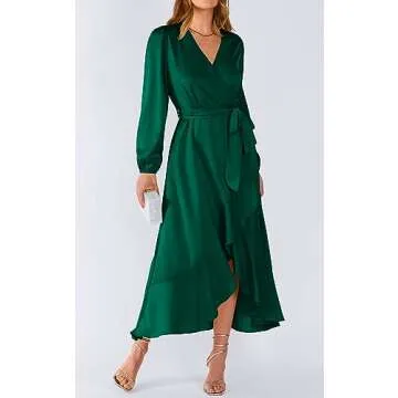 Prettygarden Casual Long Sleeve Wrap Dress for Spring