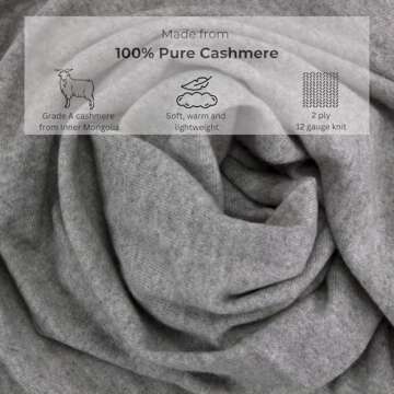 Jet&Bo 100% Pure Cashmere Travel Wrap, Shawl, Scarf & Blanket Gray, Storage Bag + Gift Box