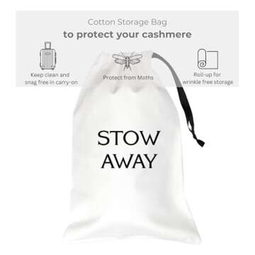 Jet&Bo 100% Pure Cashmere Travel Wrap, Shawl, Scarf & Blanket Gray, Storage Bag + Gift Box