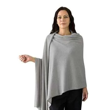 Jet&Bo 100% Pure Cashmere Travel Wrap, Shawl, Scarf & Blanket Gray, Storage Bag + Gift Box