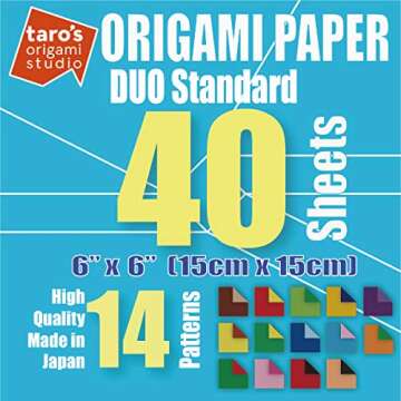 [Taro's Origami Studio] Duo (Diffrent Colors On Each Side) Double Sided Standard 6 Inch (15 cm) Kami Paper with 14 Color Change Patterns, 40 Sheets (Made in Japan)
