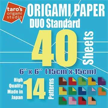 [Taro's Origami Studio] Duo (Diffrent Colors On Each Side) Double Sided Standard 6 Inch (15 cm) Kami Paper with 14 Color Change Patterns, 40 Sheets (Made in Japan)