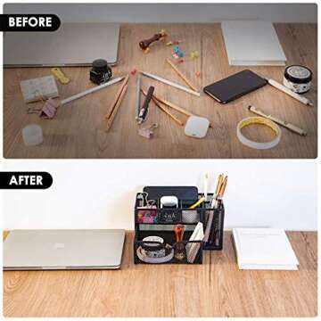 ARCOBIS Black Mesh Desk Organizer Office Supplies Multi-Functional Desktop Pen Holder Organizer with...