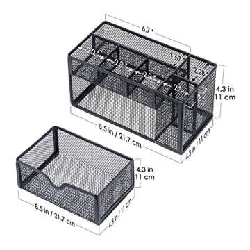 ARCOBIS Black Mesh Desk Organizer Office Supplies Multi-Functional Desktop Pen Holder Organizer with 6 Compartments and 1 Large Storage Drawer for Office, Home, School, Classroom