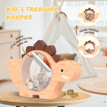 Cute Dino Money Bank for Kids - Summidate Wooden Piggy Bank