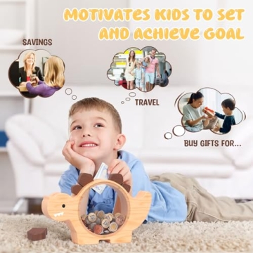 Cute Dino Money Bank for Kids - Summidate Wooden Piggy Bank