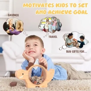 Cute Dino Money Bank for Kids - Summidate Wooden Piggy Bank