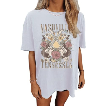 Nashville Music City T-Shirt for Women - Oversized Vintage Guitar Design
