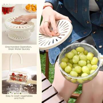 Kitchen Colanders Bowl, Small Plastic Food Strainers with Lid, Colander Draining Basket with Handle, Fruit Cleaning Bowl for Salad Mixing, Fruit Washing, Vegetable Draining,Fridge Storage (Brown)