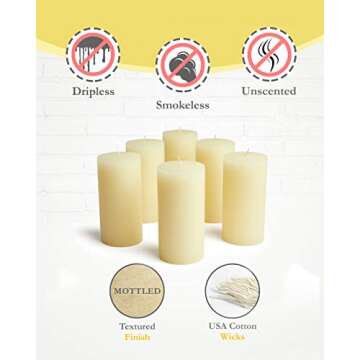 Mottled Pillar Candles Set of 6 - Elegant Ivory Decor