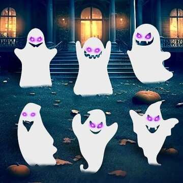 6 Pack White Ghost Halloween Decor Yard Signs with Stakes,Halloween Decorations Outdoor, Scary Silho...