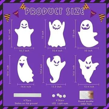 6 Pack White Ghost Halloween Yard Signs with Stakes