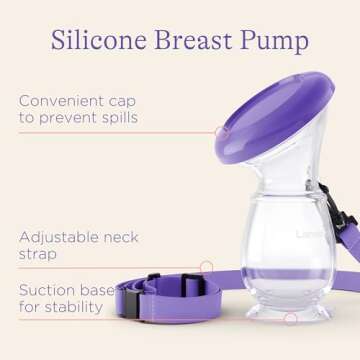 Lansinoh Silicone Breast Pump for Breastfeeding with Suction Base, 4 Ounces, Portable and Lightweight, Includes Neck Strap and Protective Lid, 1 Count