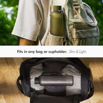 KIVY Slim Water Bottle 32oz [Lightweight & Shatterproof] Fits Cupholder & Backpack - Reusable water bottle no straw - Aesthetic water bottle screw top gym - Green khaki water bottle for men & women