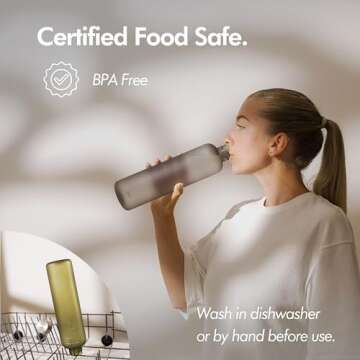 KIVY Slim Water Bottle 32oz [Lightweight & Shatterproof] Fits Cupholder & Backpack - Reusable water bottle no straw - Aesthetic water bottle screw top gym - Green khaki water bottle for men & women