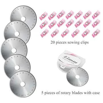 Headley Tools Rotary Cutter Set - 45mm Fabric Cutter, 5 Replacement Rotary Blades, A3 Cutting Mat, Quilting Ruler and Sewing Clips, Craft Knife Set, Ideal for Crafting, Sewing, Patchworking, Pink