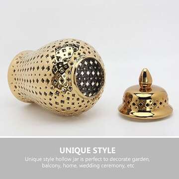 HOMSFOU Ceramic Ginger Jar with Lid Carved Lattice Decorative Temple Jar Modern Ceramic Hollow Out G...