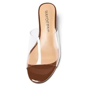 WAYDERNS Women's Brown Open Toe Chunky Slip On Patent Solid Low Heel 2 Inch Heeled Sandals Size 9.5 - Zapatos de Mujer de Tacon