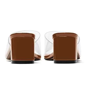 WAYDERNS Women's Brown Open Toe Chunky Slip On Patent Solid Low Heel 2 Inch Heeled Sandals Size 9.5 - Zapatos de Mujer de Tacon