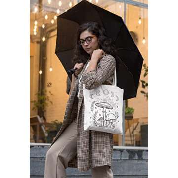 Canvas Tote Bag for Women Aesthetic Cute Mushroom Tote Bag Vintage Reusable Grocery Bags Shopping Ba...