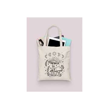 Canvas Tote Bag for Women Aesthetic Cute Mushroom Tote Bag Vintage Reusable Grocery Bags Shopping Bag-Zipper Style-a