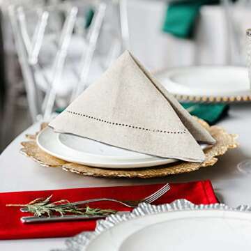Natural Cotton Linen Napkin Set of 12 18x18 inch Dinner Napkins - Washable Soft Premium Hotel Qualit...