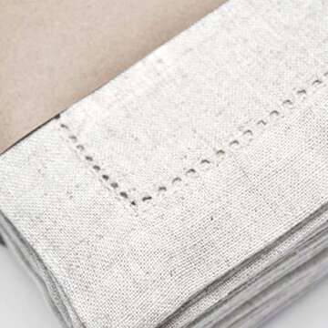 Natural Cotton Linen Napkin Set of 12 18x18 inch Dinner Napkins - Washable Soft Premium Hotel Quality Reusable Napkins Perfect Table Napkins for Family Dinners, Weddings (Hemstitch Napkins)