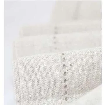 Natural Cotton Linen Napkin Set of 12 18x18 inch Dinner Napkins - Washable Soft Premium Hotel Quality Reusable Napkins Perfect Table Napkins for Family Dinners, Weddings (Hemstitch Napkins)