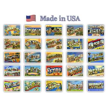 GREETINGS FROM 50 American states vintage reprints postcard set (ca. 1930-1940's). Large letter name...