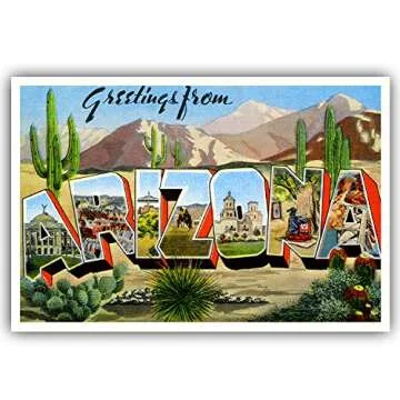 GREETINGS FROM 50 American states vintage reprints postcard set (ca. 1930-1940's). Large letter name postcards of each U.S. state. Post card variety pack. Made in USA.