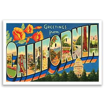 GREETINGS FROM 50 American states vintage reprints postcard set (ca. 1930-1940's). Large letter name postcards of each U.S. state. Post card variety pack. Made in USA.